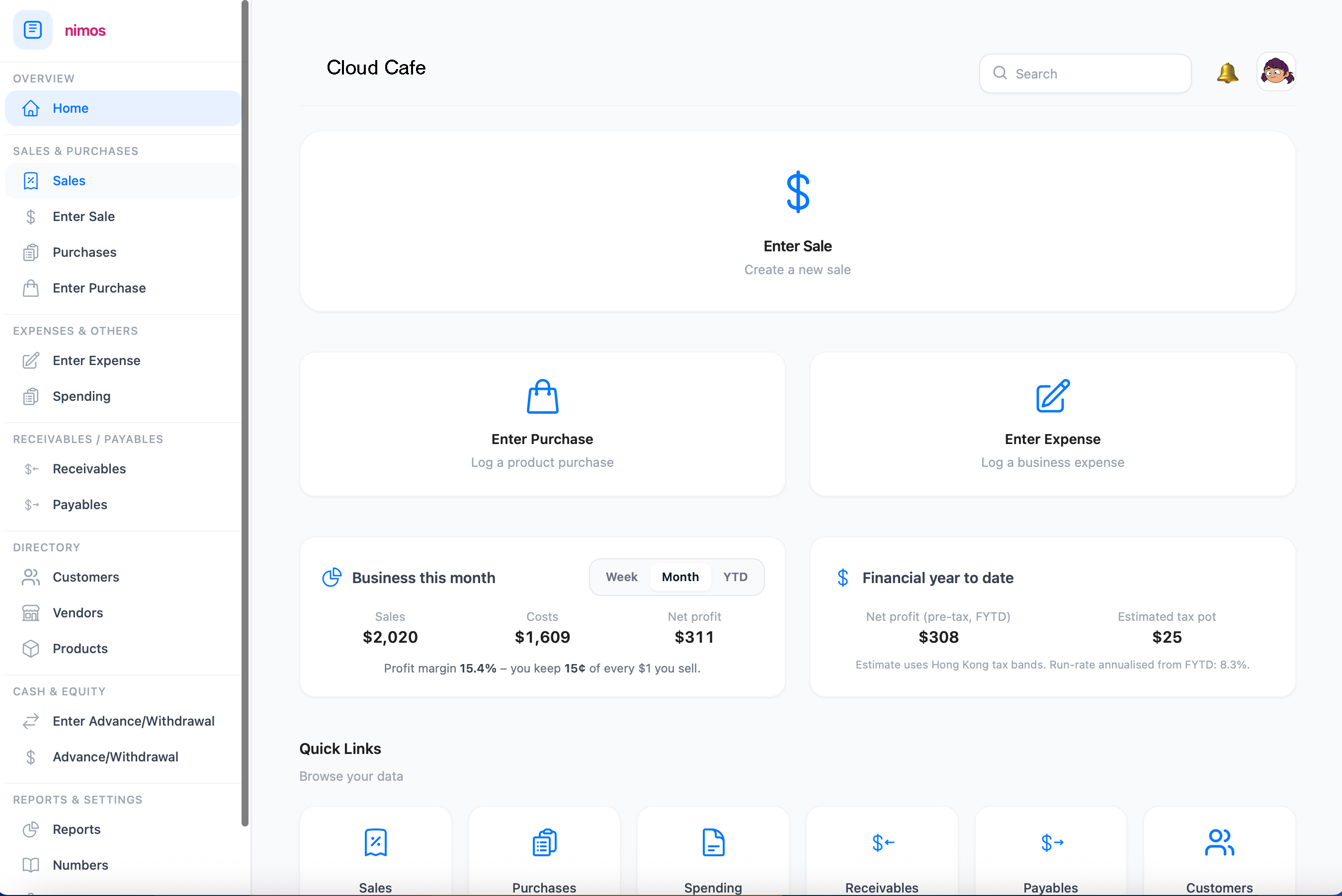 Nimos desktop dashboard